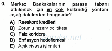 Para ve Banka 2012 - 2013 Tek Ders Sınavı 9.Soru