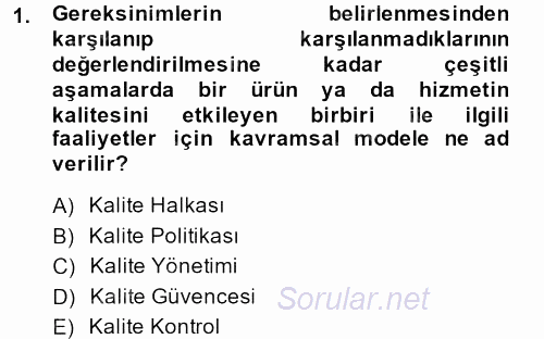 Kalite Yönetim Sistemleri 2014 - 2015 Dönem Sonu Sınavı 1.Soru