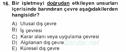 Kalite Yönetim Sistemleri 2014 - 2015 Dönem Sonu Sınavı 16.Soru