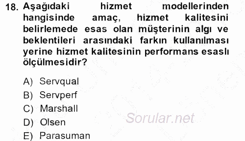 Kalite Yönetim Sistemleri 2014 - 2015 Dönem Sonu Sınavı 18.Soru