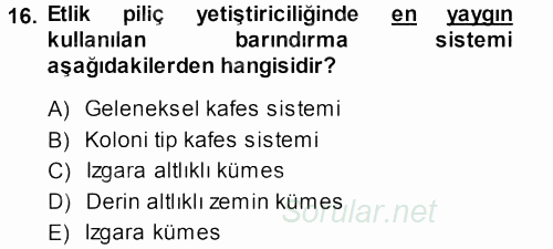 Temel Zootekni 2013 - 2014 Dönem Sonu Sınavı 16.Soru