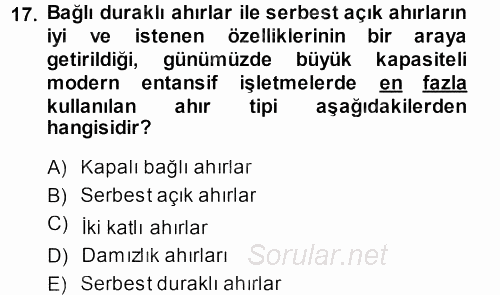 Temel Zootekni 2013 - 2014 Dönem Sonu Sınavı 17.Soru