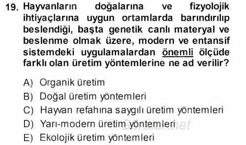 Temel Zootekni 2013 - 2014 Dönem Sonu Sınavı 19.Soru