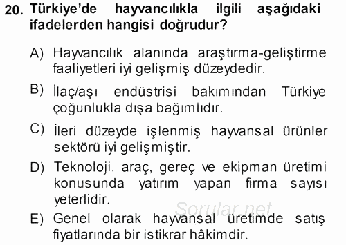 Temel Zootekni 2013 - 2014 Dönem Sonu Sınavı 20.Soru