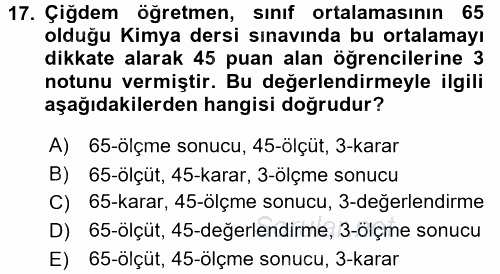 Özel Öğretim Yöntemleri 1 2015 - 2016 Dönem Sonu Sınavı 17.Soru