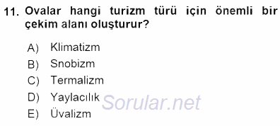 Turizm Coğrafyası 2015 - 2016 Dönem Sonu Sınavı 11.Soru
