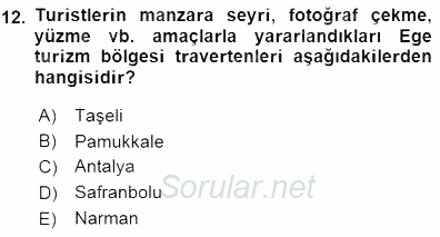 Turizm Coğrafyası 2015 - 2016 Dönem Sonu Sınavı 12.Soru