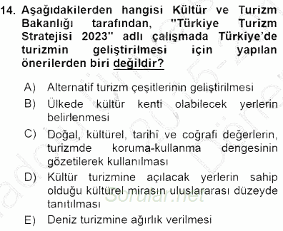 Turizm Coğrafyası 2015 - 2016 Dönem Sonu Sınavı 14.Soru