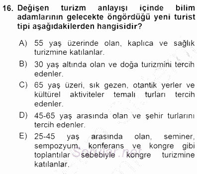 Turizm Coğrafyası 2015 - 2016 Dönem Sonu Sınavı 16.Soru