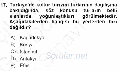Turizm Coğrafyası 2015 - 2016 Dönem Sonu Sınavı 17.Soru