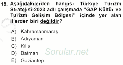 Turizm Coğrafyası 2015 - 2016 Dönem Sonu Sınavı 18.Soru