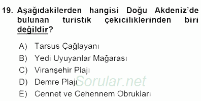 Turizm Coğrafyası 2015 - 2016 Dönem Sonu Sınavı 19.Soru