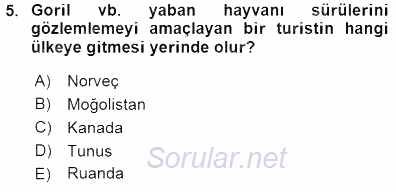 Turizm Coğrafyası 2015 - 2016 Dönem Sonu Sınavı 5.Soru