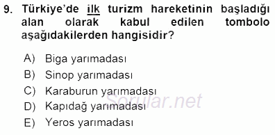 Turizm Coğrafyası 2015 - 2016 Dönem Sonu Sınavı 9.Soru