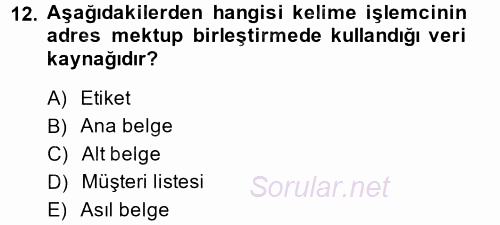 Dış Ticarette Bilgisayar Uygulamaları 2014 - 2015 Ara Sınavı 12.Soru