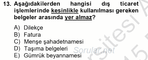 Dış Ticarette Bilgisayar Uygulamaları 2014 - 2015 Ara Sınavı 13.Soru