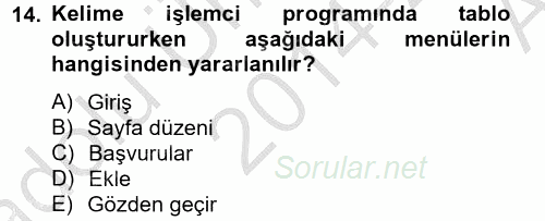 Dış Ticarette Bilgisayar Uygulamaları 2014 - 2015 Ara Sınavı 14.Soru