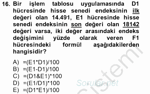 Dış Ticarette Bilgisayar Uygulamaları 2014 - 2015 Ara Sınavı 16.Soru