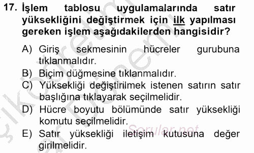 Dış Ticarette Bilgisayar Uygulamaları 2014 - 2015 Ara Sınavı 17.Soru