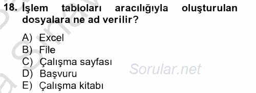 Dış Ticarette Bilgisayar Uygulamaları 2014 - 2015 Ara Sınavı 18.Soru