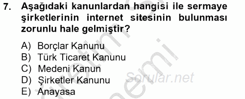 Dış Ticarette Bilgisayar Uygulamaları 2014 - 2015 Ara Sınavı 7.Soru