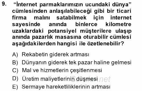 Dış Ticarette Bilgisayar Uygulamaları 2014 - 2015 Ara Sınavı 9.Soru