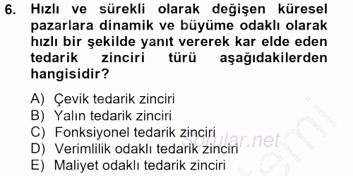 Tedarik Zinciri Yönetimi 2012 - 2013 Ara Sınavı 6.Soru