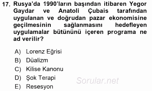 Rusya Tarihi 2016 - 2017 Dönem Sonu Sınavı 17.Soru