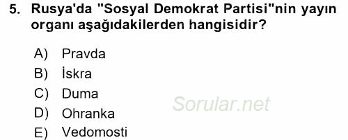 Rusya Tarihi 2016 - 2017 Dönem Sonu Sınavı 5.Soru