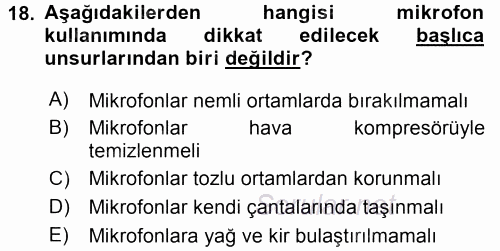 Radyo ve Televizyonda Ölçü Bakım 2015 - 2016 Tek Ders Sınavı 18.Soru