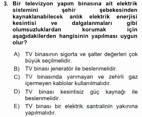 Radyo ve Televizyonda Ölçü Bakım 2015 - 2016 Tek Ders Sınavı 3.Soru