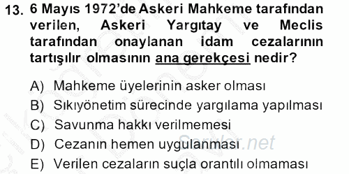 Türkiye Cumhuriyeti Siyasî Tarihi 2013 - 2014 Dönem Sonu Sınavı 13.Soru