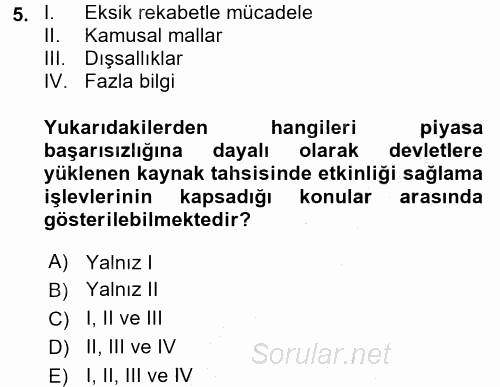 Mahalli İdareler Maliyesi 2016 - 2017 Ara Sınavı 5.Soru