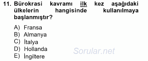 Kamu Yönetimi 2014 - 2015 Tek Ders Sınavı 11.Soru