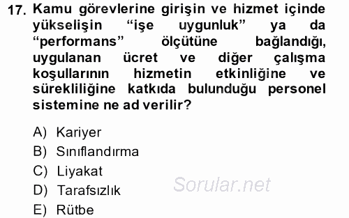 Kamu Yönetimi 2014 - 2015 Tek Ders Sınavı 17.Soru