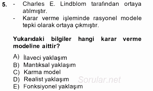 Kamu Yönetimi 2014 - 2015 Tek Ders Sınavı 5.Soru