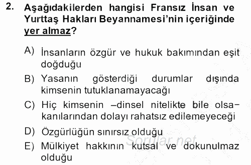 Türkiye´de Demokrasi Ve Parlemento Tarihi 2013 - 2014 Dönem Sonu Sınavı 2.Soru