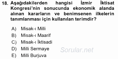 Türk Siyasal Hayatı 2017 - 2018 3 Ders Sınavı 18.Soru