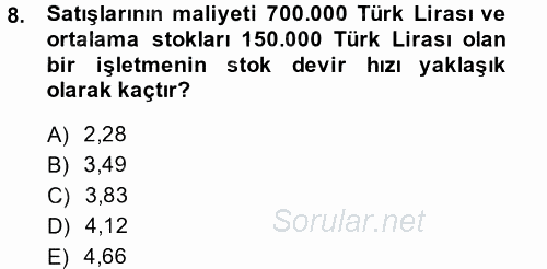 Finansal Yönetim 1 2014 - 2015 Tek Ders Sınavı 8.Soru