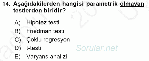 Sosyal Bilimlerde Araştırma Yöntemleri 2016 - 2017 3 Ders Sınavı 14.Soru