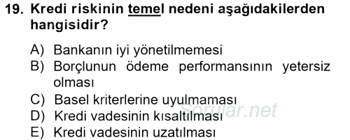 Finansal Kurumlar 2014 - 2015 Tek Ders Sınavı 19.Soru