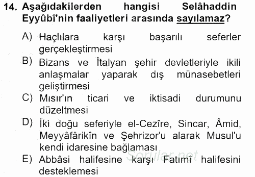 İslam Tarihi ve Medeniyeti 2 2012 - 2013 Ara Sınavı 14.Soru