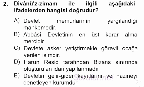 İslam Tarihi ve Medeniyeti 2 2012 - 2013 Ara Sınavı 2.Soru
