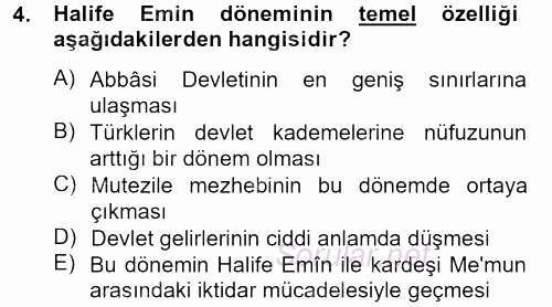 İslam Tarihi ve Medeniyeti 2 2012 - 2013 Ara Sınavı 4.Soru