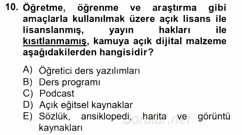 Temel Bilgi Teknolojileri 2 2012 - 2013 Dönem Sonu Sınavı 10.Soru