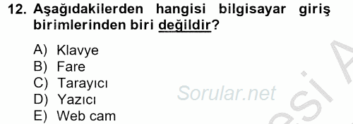 Temel Bilgi Teknolojileri 2 2012 - 2013 Dönem Sonu Sınavı 12.Soru
