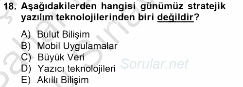 Temel Bilgi Teknolojileri 2 2012 - 2013 Dönem Sonu Sınavı 18.Soru