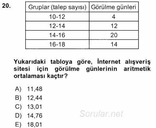 İstatistik 2016 - 2017 Ara Sınavı 20.Soru