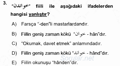 Osmanlı Türkçesi Grameri 2 2016 - 2017 Ara Sınavı 3.Soru