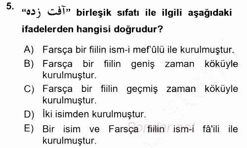 Osmanlı Türkçesi Grameri 2 2016 - 2017 Ara Sınavı 5.Soru